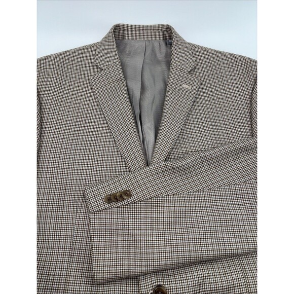 Mens 44L Michael Kors Tan Blue Houndstooth Suit Jacket Sport Coat - Picture 1 of 10